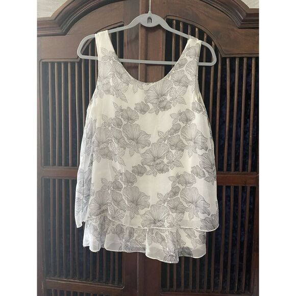 Giusy Size S Blouse Italy Pure Silk Layered Floral Print Tank Top White - Picture 8 of 9